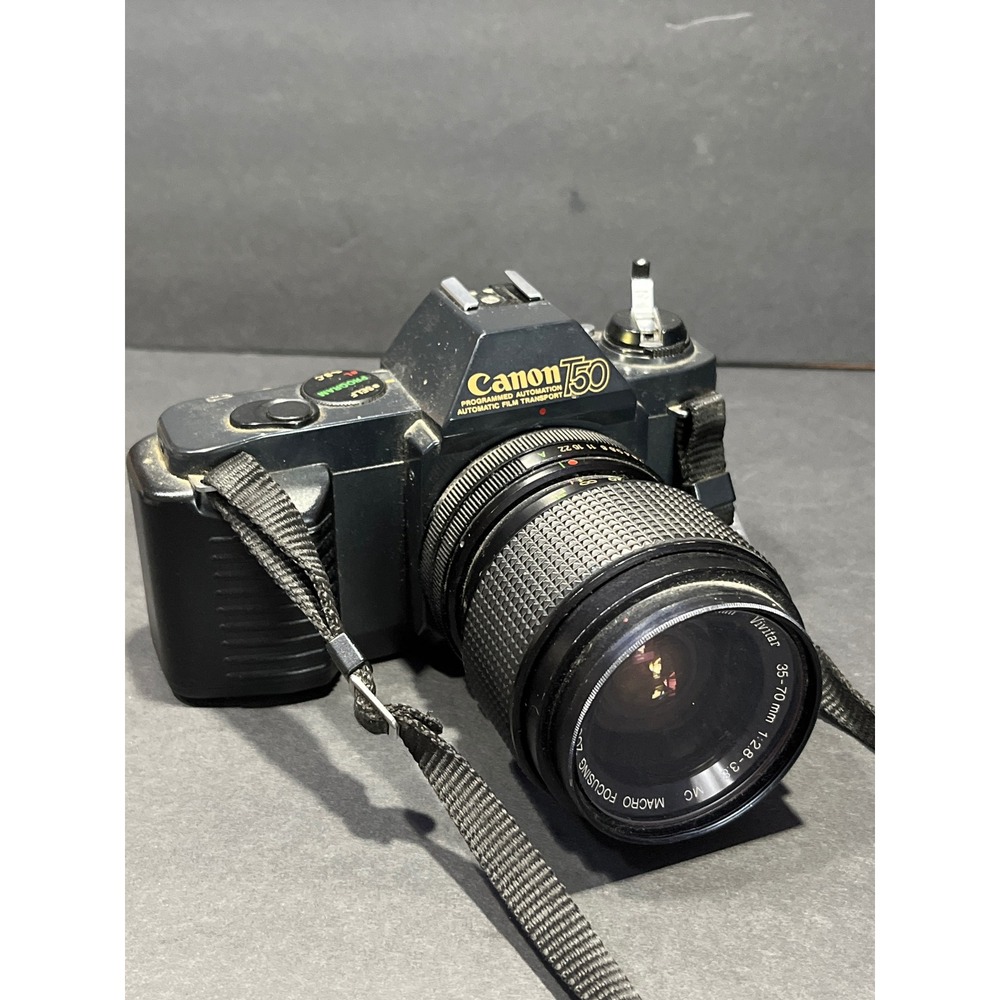 Canon T50 35mm SLR Film Camera Vivitar 35-70mm 1:2.8-3.8 Macro Lens AS-IS Repair